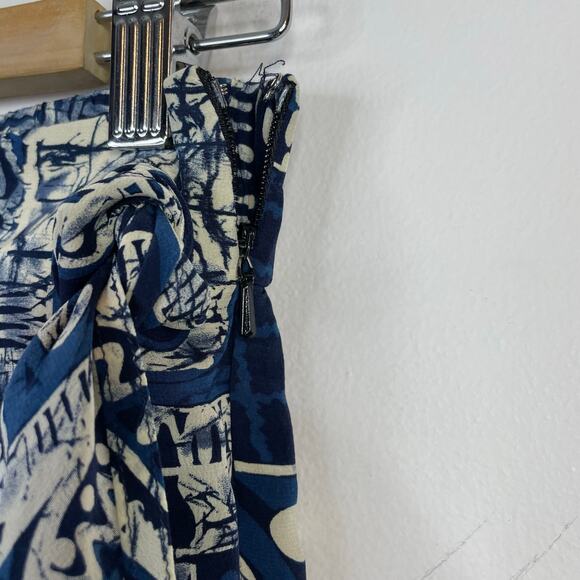 Vintage Silk Faux Wrap midi Skirt Blue Tribal Batik Artsy Tie Dye Patchwork L - Picture 6 of 8